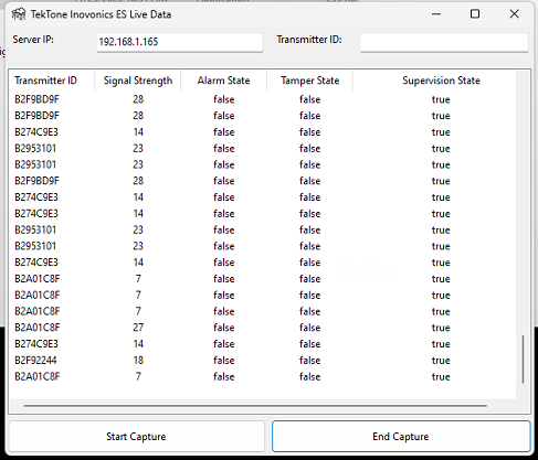 TekTone Inovonics Live Data Stream Tool